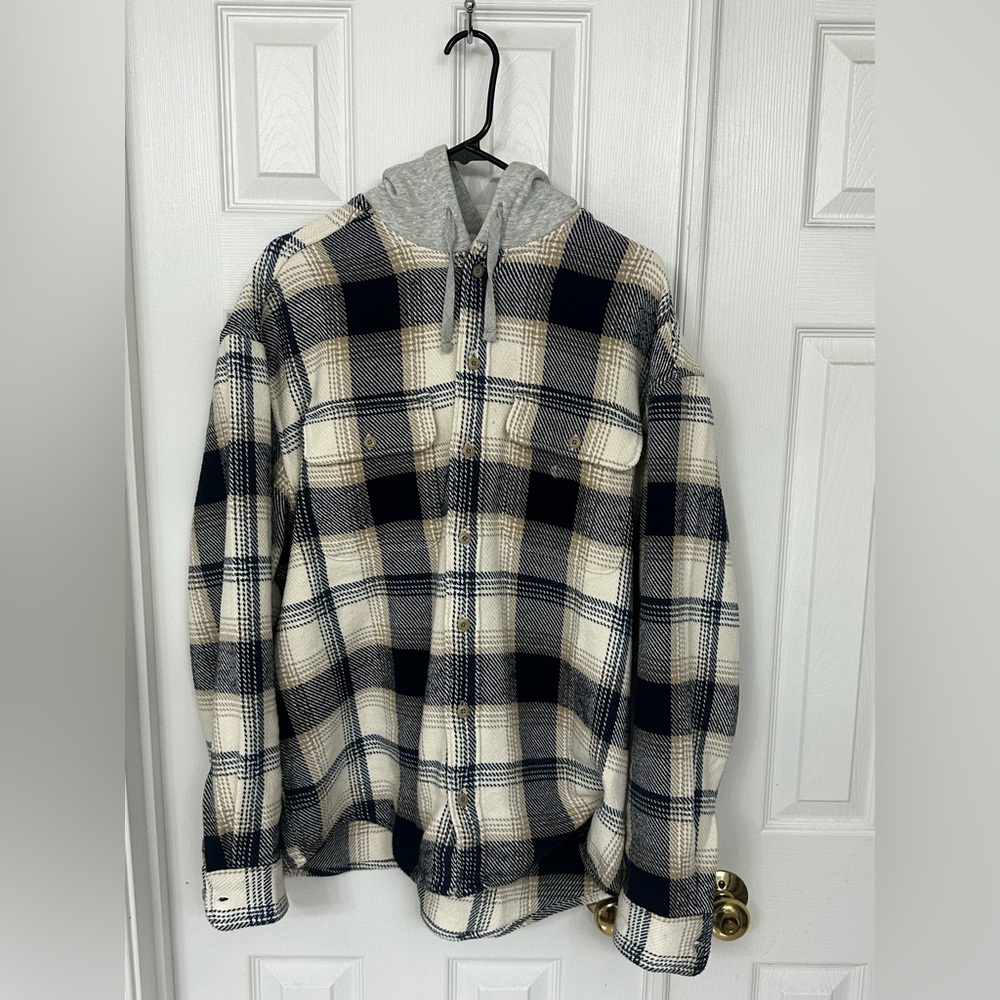 American Eagle Outfitters Plaid Button -Up Sweater - Blue and Cream